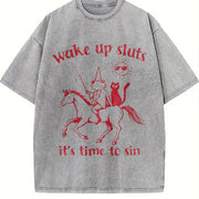 Wake Up Baddies It's Time to Misbehave Vintage Washed T-Shirt in Gray