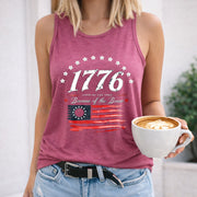 1776 Land of the Free Women's Color Cotton Tank Top in Red