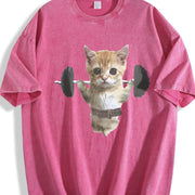 Sam Sulek Cat Gym Meme Vintage Washed T-Shirt in Red