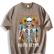 Never Better Floral Skeleton vintage washed oversized T-shirt in Brown