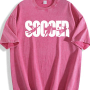 Soccer Distressed Typography Vintage Washed T-Shirt in Red