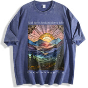 Heavy - with Front & Back Geometric Soft Breathable vintage washed oversized T-shirt in Blue