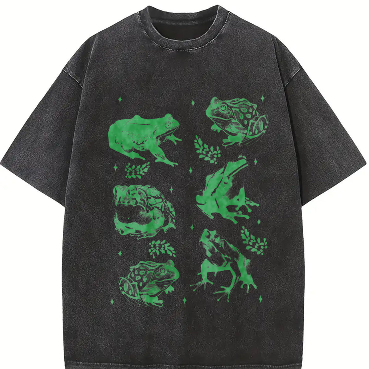 Frog Tattoo 90s Amphibian Vintage Washed T-Shirt in Black