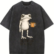 I Have to Say Weird Stuff or I'll Die Frog Drinking Coffee Vintage Washed T-Shirt in Black