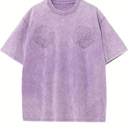 Custom Seashell Bra Vintage Washed T-Shirt in Purple