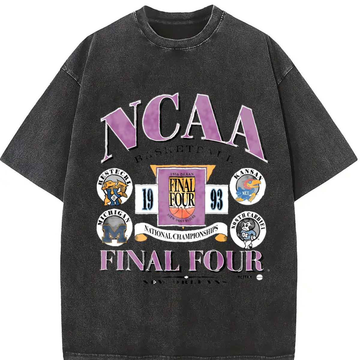 ZestLoop 1993 Final Four Basketball College Basketball Vintage Washed T-Shirt in Black