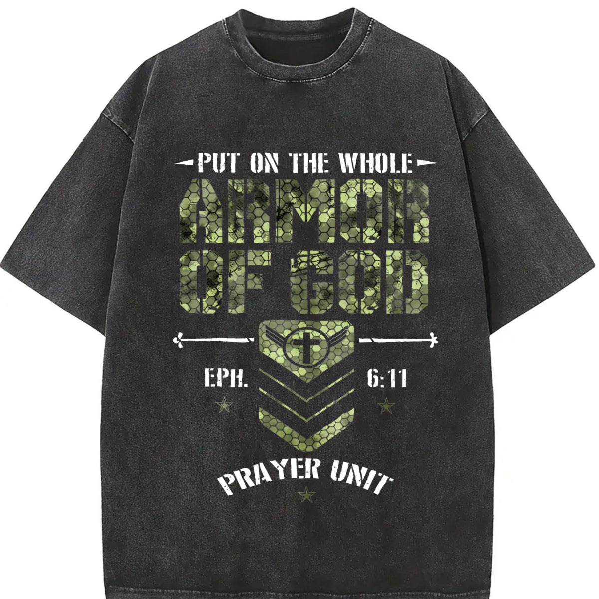 Camo Armor Of God Christians Religious Camouflage Christ vintage washed oversized T-shirt in Black
