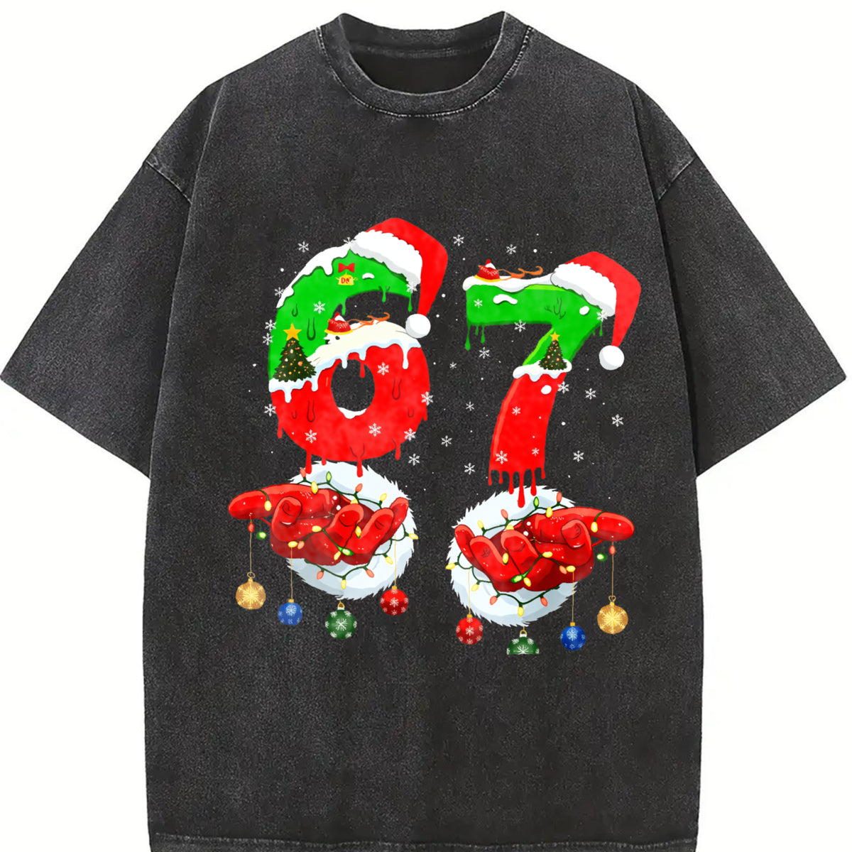 Mom Santa Christmas Family Matching Pajamas Mama Xmas Vintage Washed T-Shirt in Black