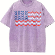 USA Bow Coquette Embroidered Vintage Washed T-Shirt in Purple