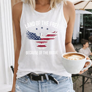 Land of the Free Because of the Brave Women's Color Cotton Tank Top in White