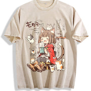 Spring and New Arrivals a Cat Ear Vintage Washed T-Shirt in Beige