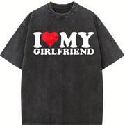 I Love My Girlfriend Vintage Washed T-Shirt in Black