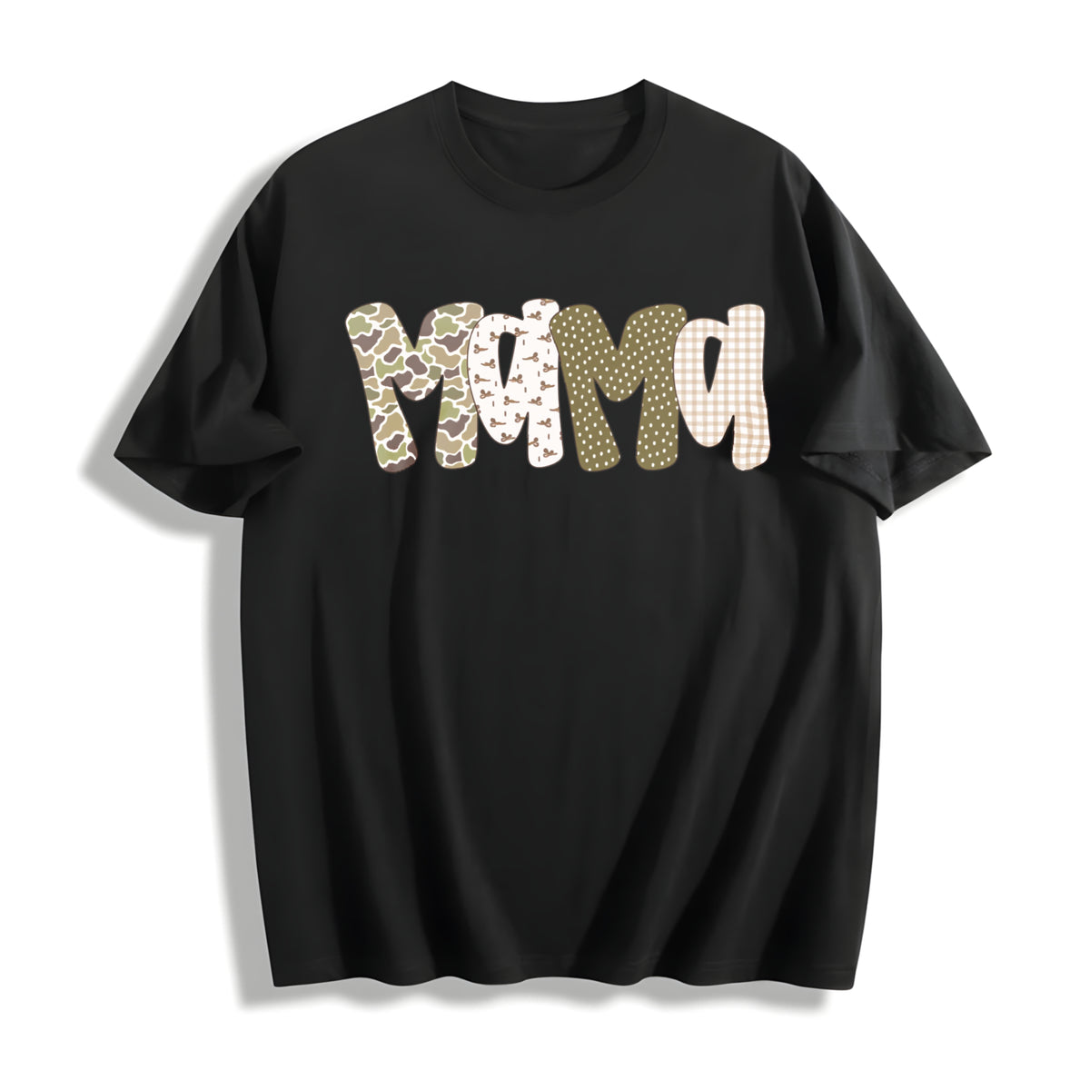 Mama Camo Mallard Duck Hunting Old School Camouflage Fall Cotton T-Shirt in Black