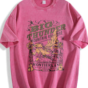 European and American Letter Vintage Washed T-Shirt in Red