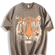 Tiger Face - Loose Beachwear Vintage Washed T-Shirt in Brown