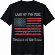 1776 Land of the Free Because of the Brave Cotton T-Shirt in Black
