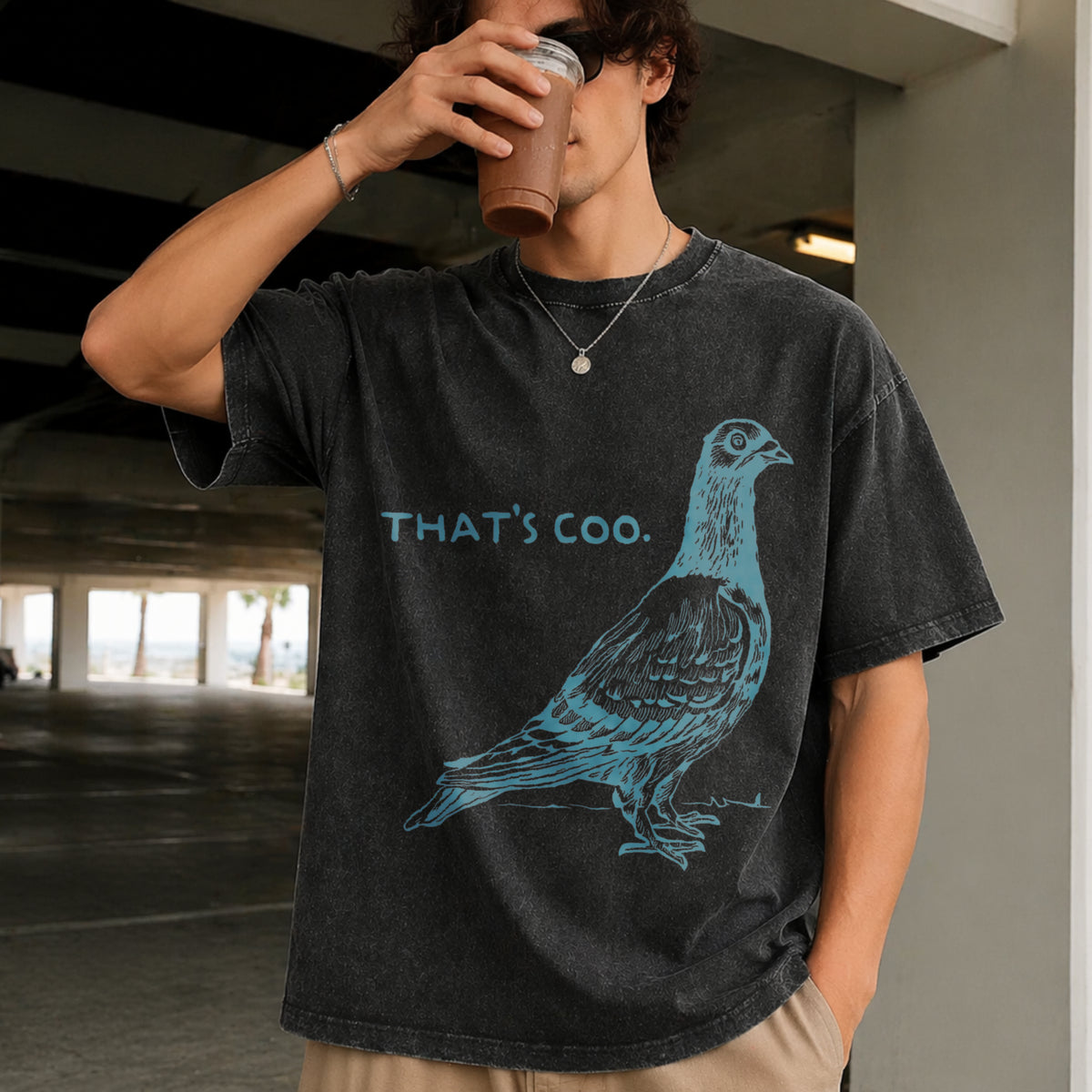 That's Coo Pigeon Lover Animal Meme Vintage Washed T-Shirt in Black