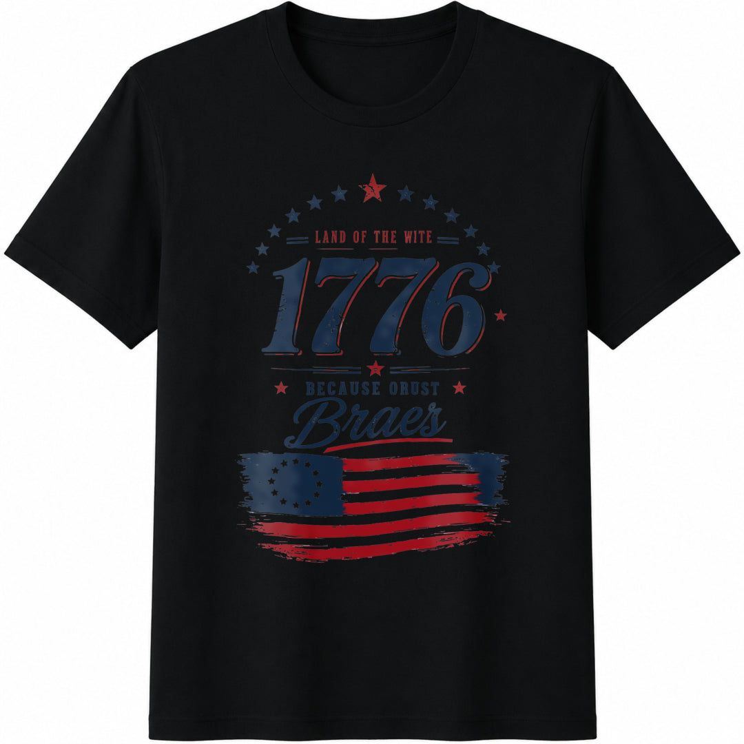1776 Patriotic America Independence Cotton T-Shirt in Black