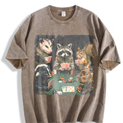 Animals Playing Poker Raccoon Opossum vintage washed oversized T-shirt in Brown