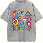 Mexican Bohemian Vintage Washed T-Shirt in Gray