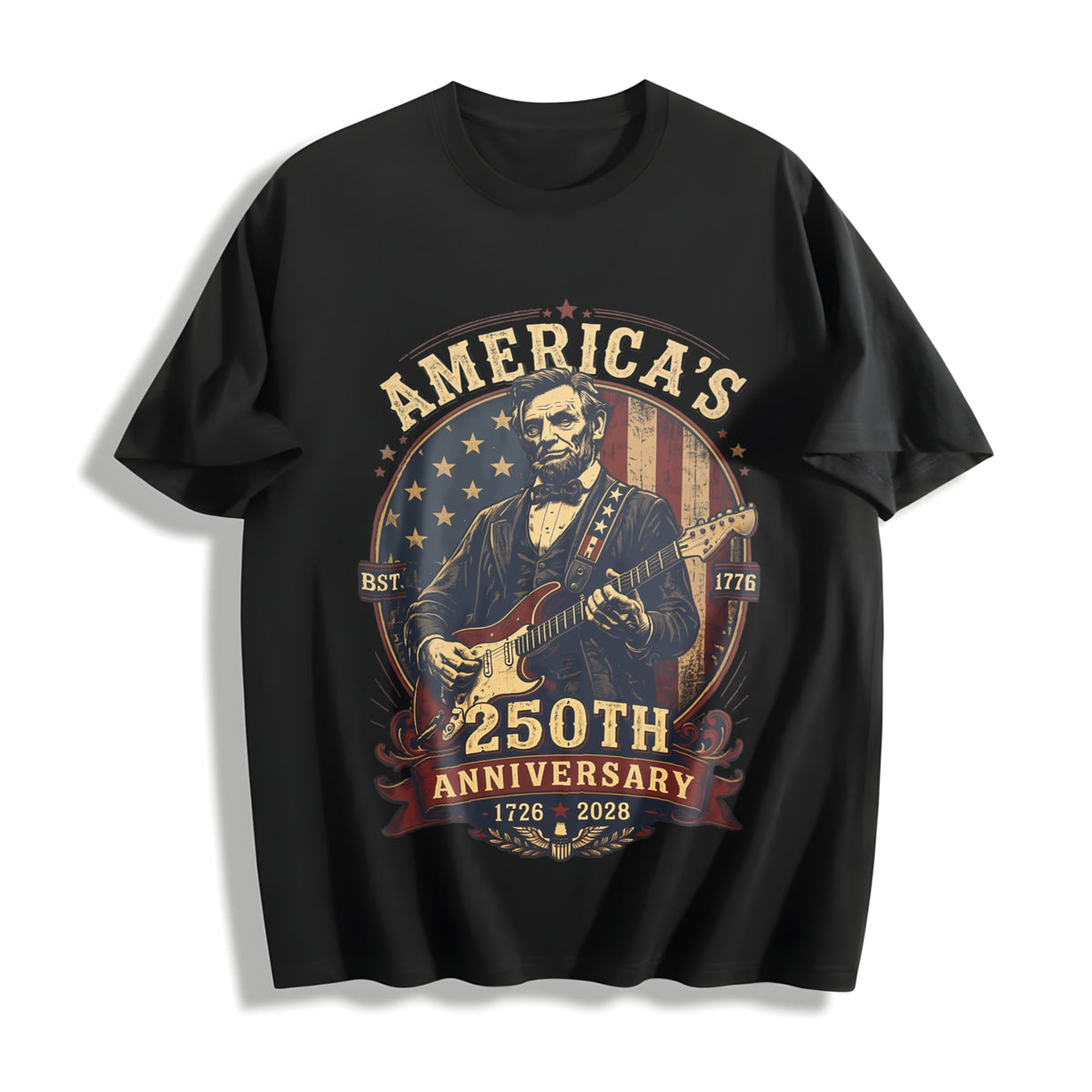 Abraham Lincoln Guitar Cotton T-Shirt in Black