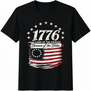 1776 Land of the Free Because of the Brave Cotton T-Shirt in Black