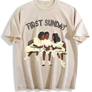 Children First Sunday Christian vintage washed oversized T-shirt in Beige