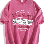 Retro Race Car Praise Courage Stay Wild Racing Letter Vintage Washed T-Shirt in Red