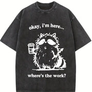 Cute Raccoon Work Coffee Vintage Washed T-Shirt in Black