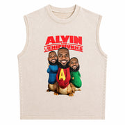 Lebron James Alvin and Chipmunks Bk-130 Vintage Washed Tank Top in Beige