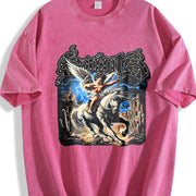 Saints Angel on Horse Tank Vintage Washed T-Shirt in Red