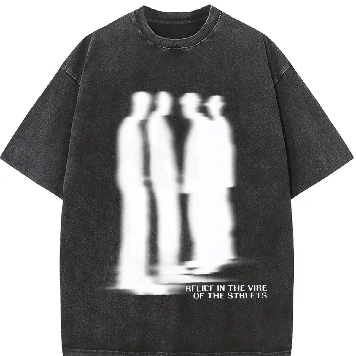 Street Atmosphere Virtual Shadow Characters Shadow Vintage Washed T-Shirt in Black