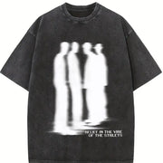 Street Atmosphere Virtual Shadow Characters Shadow Vintage Washed T-Shirt in Black