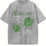 Raccoon Infographic Vintage Washed T-Shirt in Gray