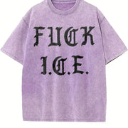 Old English Political Pro Immigration vintage washed oversized T-shirt in Purple