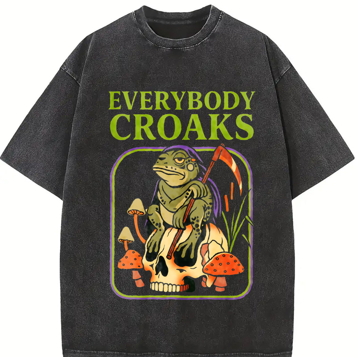 Everybody Croaks Frog Vintage Washed T-Shirt in Black