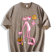& Retro Y2K Style with Panther & Baseball vintage washed oversized T-shirt in Brown
