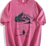 Lone Penguin Mountain Meme Vintage Washed T-Shirt in Red