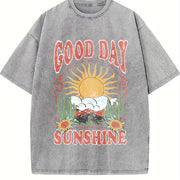 Good Day Sunshine Boho Vintage Washed T-Shirt in Gray