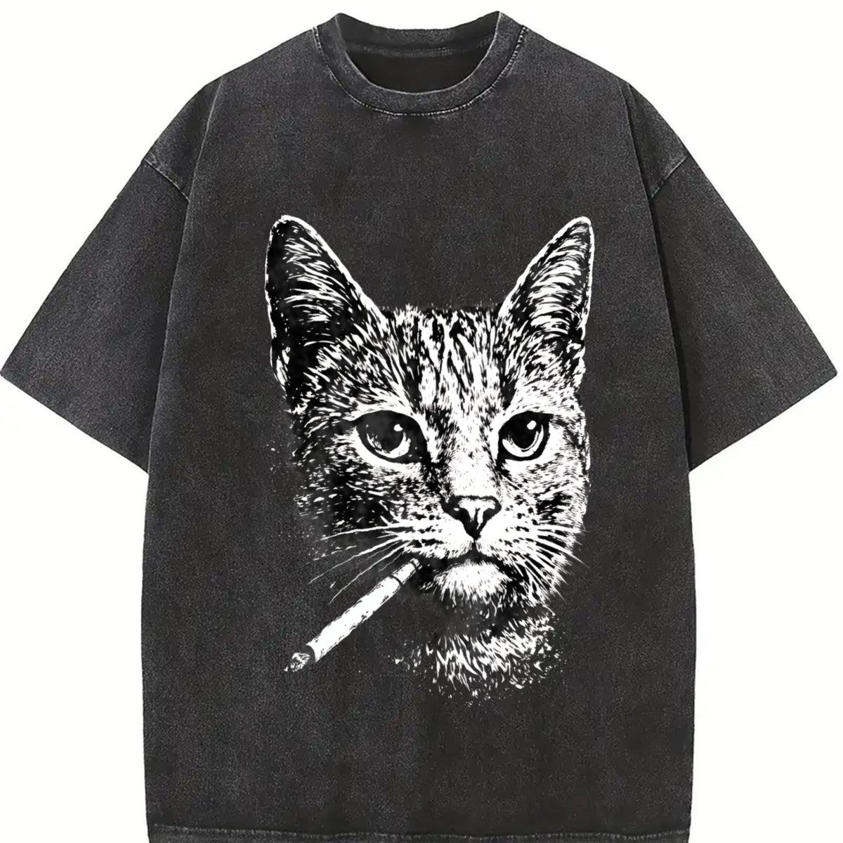 Smoking Cat Meme Viral Internet Meme ® Cat Vintage Washed T-Shirt in Black
