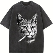 Smoking Cat Meme Viral Internet Meme ® Cat Vintage Washed T-Shirt in Black
