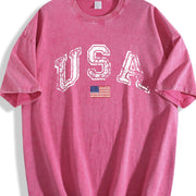 USA Retro Flag America Patriotic 4th of July vintage washed oversized T-shirt in Red