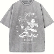 Koi Fish Natural Beauty Vintage Washed T-Shirt in Gray