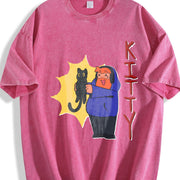 Caseoh KITTY New Short-sleeved Vintage Washed T-Shirt in Red