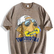 Twisted Tea Golden Retriever Dog Vintage Washed T-Shirt in Brown