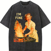 I’m Fine Retro Housewife Vintage Washed T-Shirt in Black