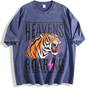 The Heavens Are Roaring Bible Verse Religious vintage washed oversized T-shirt in Blue