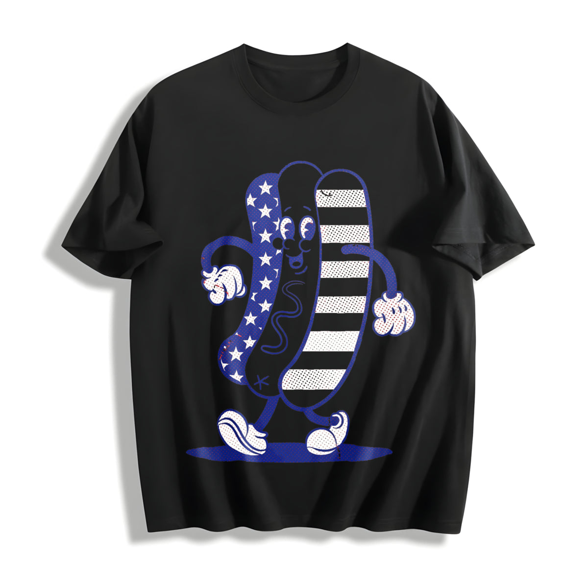 Fourth of July Hotdog Patriotic Cookout Grilling for Guys Cotton T-Shirt in Black