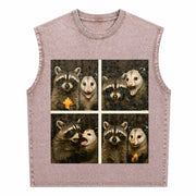 Possum & Raccoon Photobooth Selfie Vintage Washed Tank Top in Brown