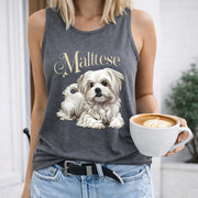 Maltese Dog Women's Color Cotton Tank Top in Gray